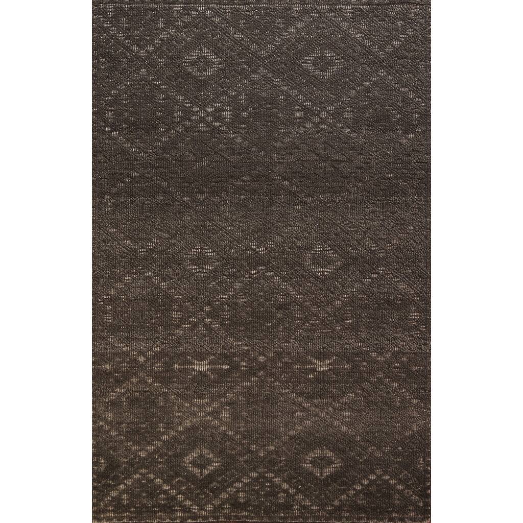 Grey Geometric Moroccan Oriental Rug Hand-Knotted Wool Carpet - 5'0" x 7'9"