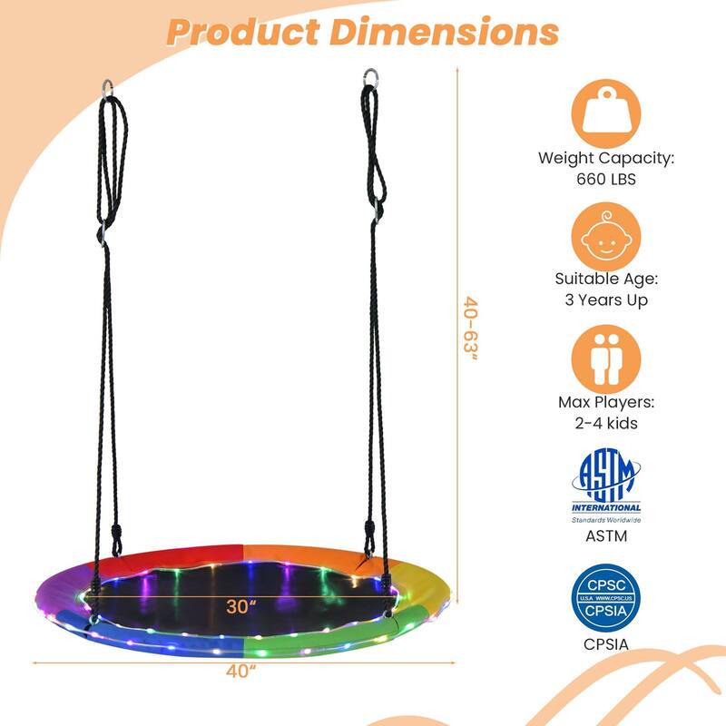 Costway 40'' Saucer Tree Swing 660 LBS for Kids Adults Outdoor with - See Details