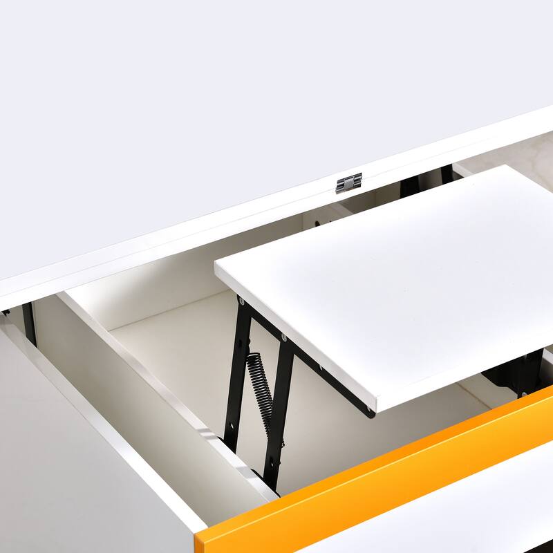 Lift-Top Coffee Table with 4 Storage Stools, Center Table with Foldable Top, Multi-Functional Adjustable Coffee Table