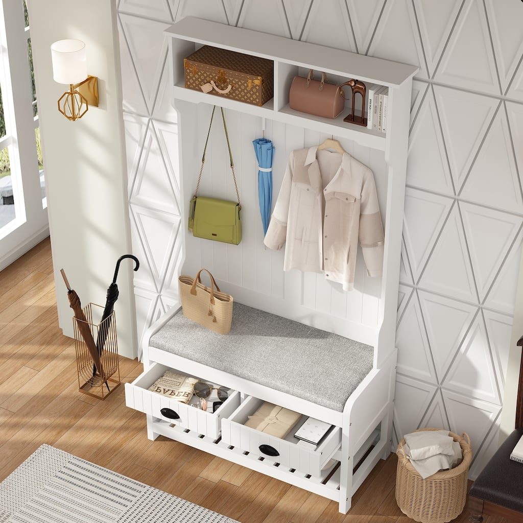 Timechee 34.3'' Wide Hall Tree with Bench and Shoe Storage