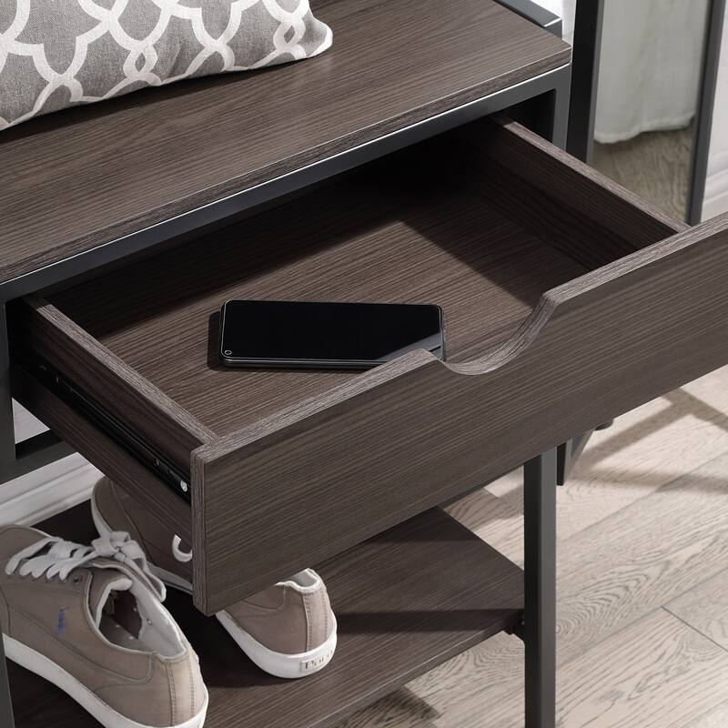 Drindel Contemporary Black Coat Stand with Mirror by Furniture of America