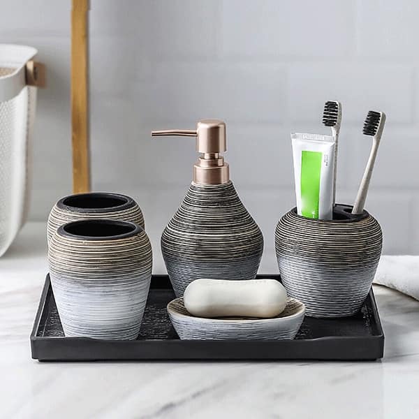Home Basics 6-Piece Bathroom Accessories Set Ceramics - Bed Bath ...