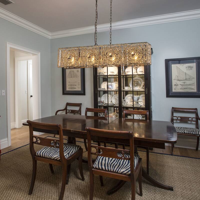 Farmhouse Vintage Brown Rectangular Crystal Chandelier with Metal Frame - W42.13"