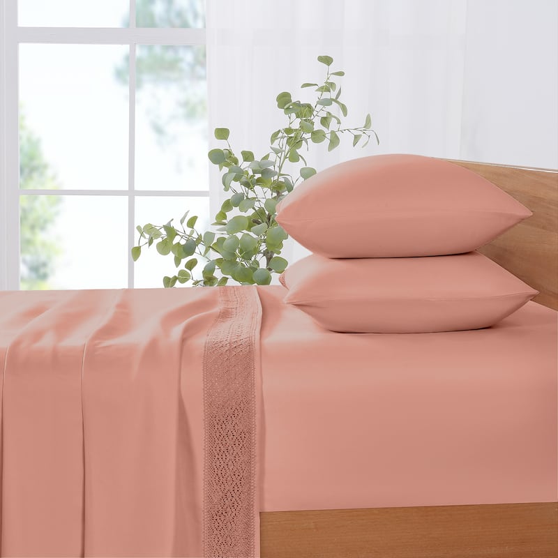 Modern Threads 4-Piece Soft Microfiber Crochet Lace Sheet Set