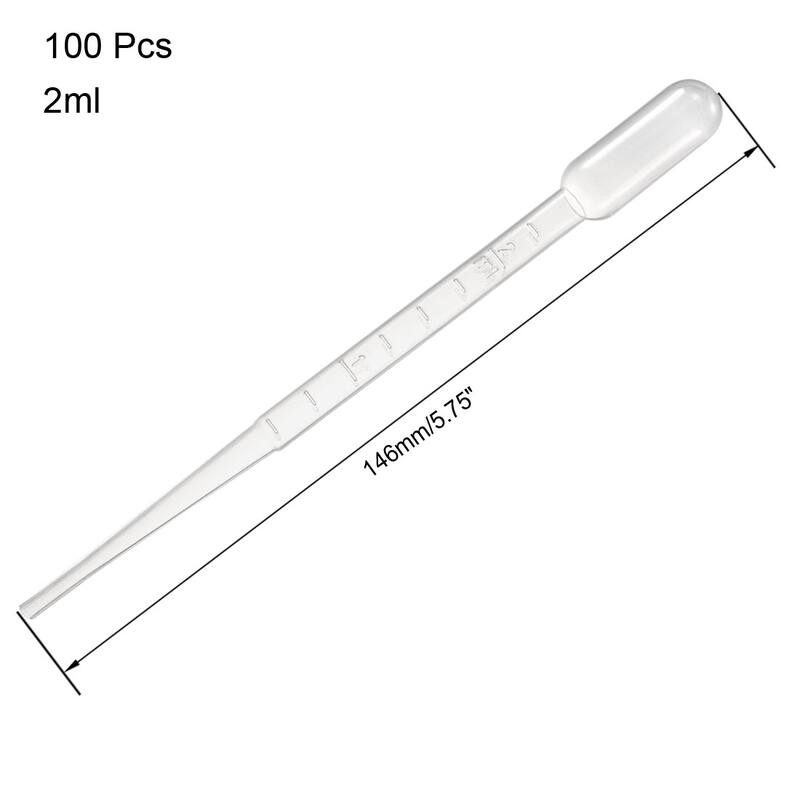 100Pcs 2ml Disposable Pasteur Pipettes Liquid Drop Droppers Graduated 146mm Long - Clear White