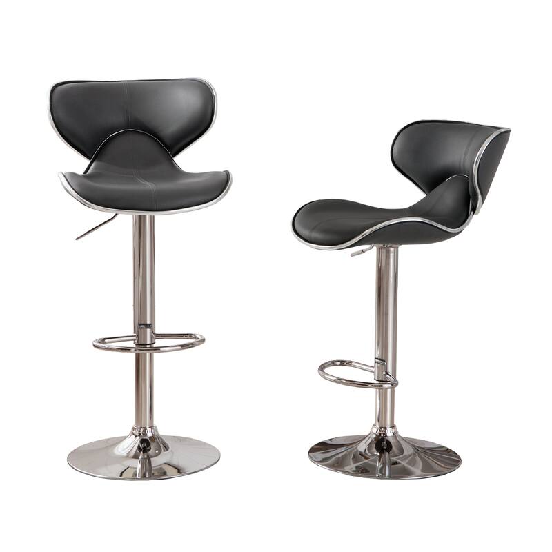 Modern Set of 2 Swivel Bar Stools with Leather Seat, Chrome Base, Height Adjustable, for Kitchen Island Dining Room
