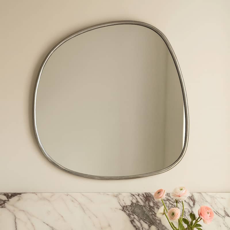 TEHOME Asymmetrical Irregular Shaped Mirror Antiqued Gold Asymmetrical Accent Mirror Irregular Bathroom Wall Mirror 27" x 27" - 27" x 27" - Silver
