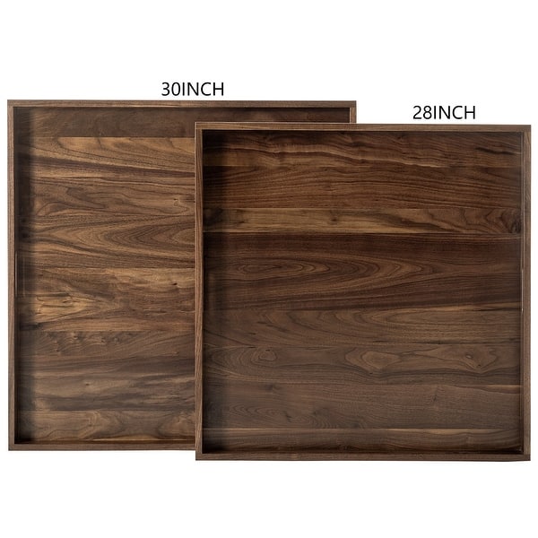 dimension image slide 4 of 10, KINWELL Square Black Walnut Wood Serving Tray Ottoman Tray with Handles