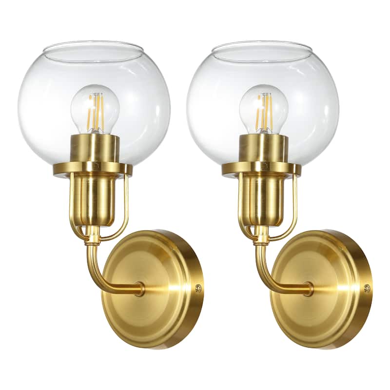 SAFAVIEH Lighting Huron Wall Sconce (Set of 2) - Satin Brass/Clear - 5"W x 6"D x 11"H