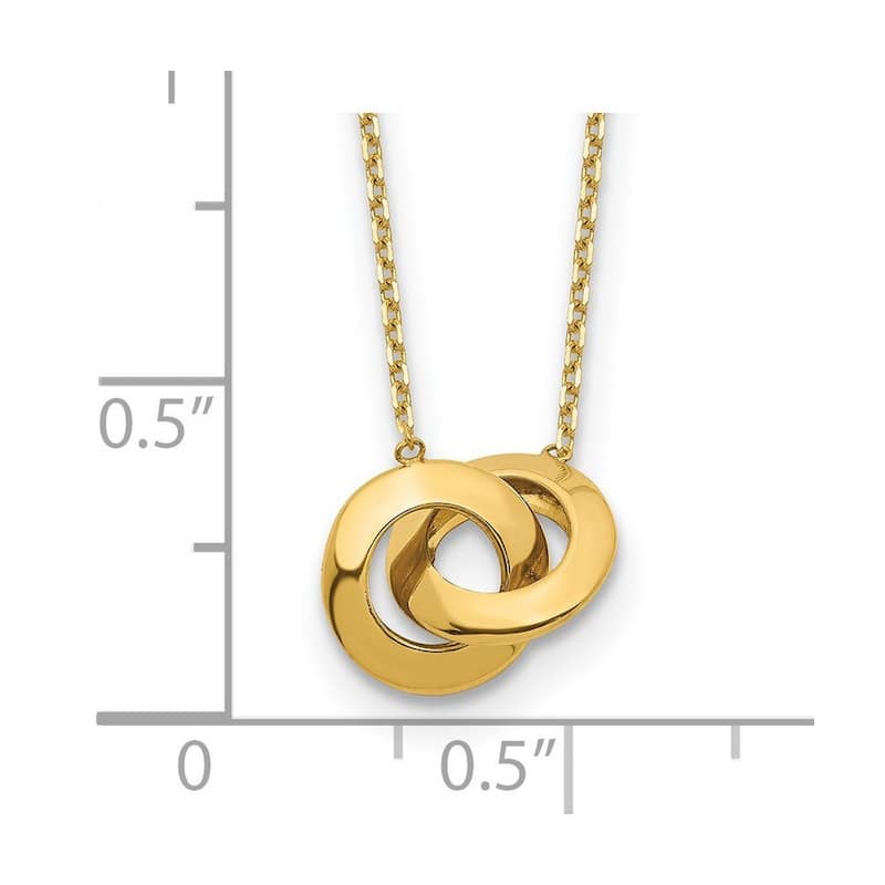 Curata 14k Yellow Gold Polished 9mm Intertwined Circle Necklace, 16"