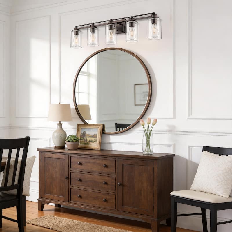Bathroom Vanity Wall Light with Glass Shade and Rubbed Bronze Finish