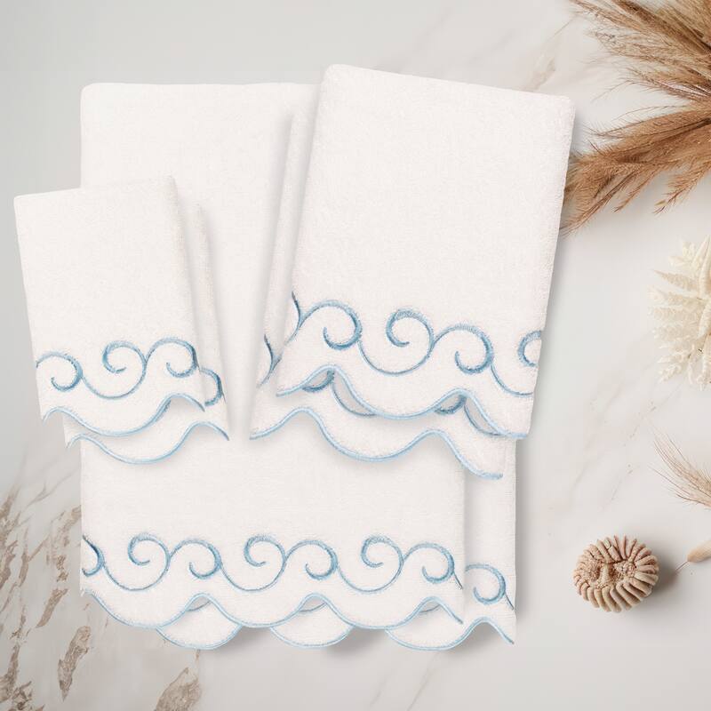 Authentic Hotel and Spa 100% Turkish Cotton SIMPLICITY Scallop Embellished Towel Collection