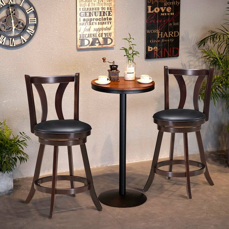Gymax Set of 2 Swivel Bar stool 24'' Counter Height Leather Padded - See Details