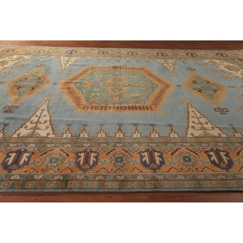 Geometric Khotan Oriental Large Area Rug Hand-Knotted Wool Carpet - 8'11" x 17'7"