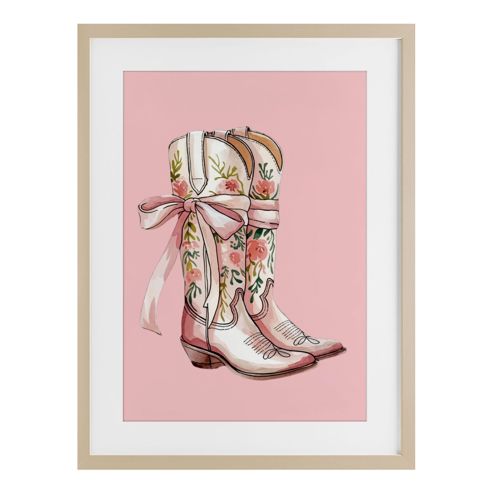 Stupell Cowgirl Boots with Neutral Ribbon Under Glass Framed Design By Lettered and Lined