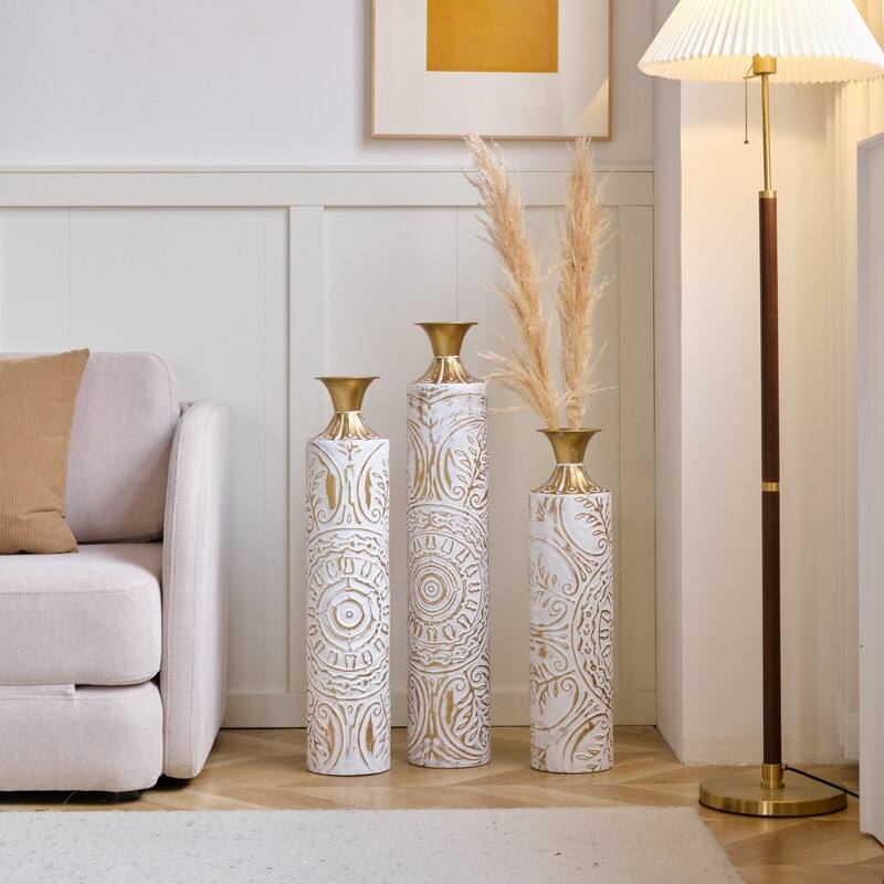 Floor Metal Vases Decorated White Metal vases Set of 3 gorgeous home decoration large glazed metal vases