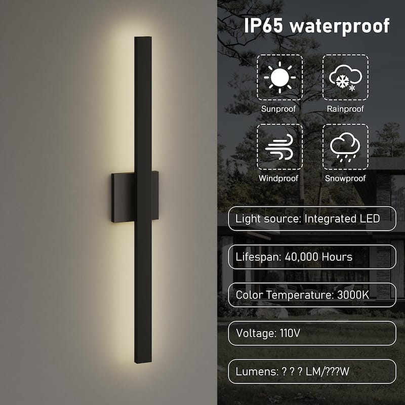 Black Aluminum LED Outdoor Wall Sconce Linear Wall Mounted Lights