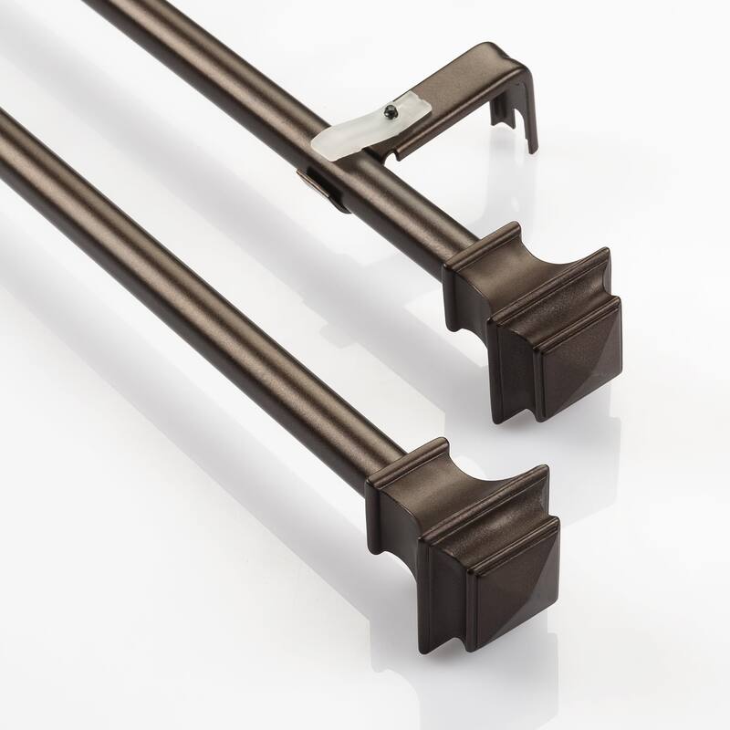 Deco Window 2 Pack Single Curtain Rod with Square Finials & Brackets Set - 44" to 84", 5/8 Inch Diameter, Brown Oil Rubbed