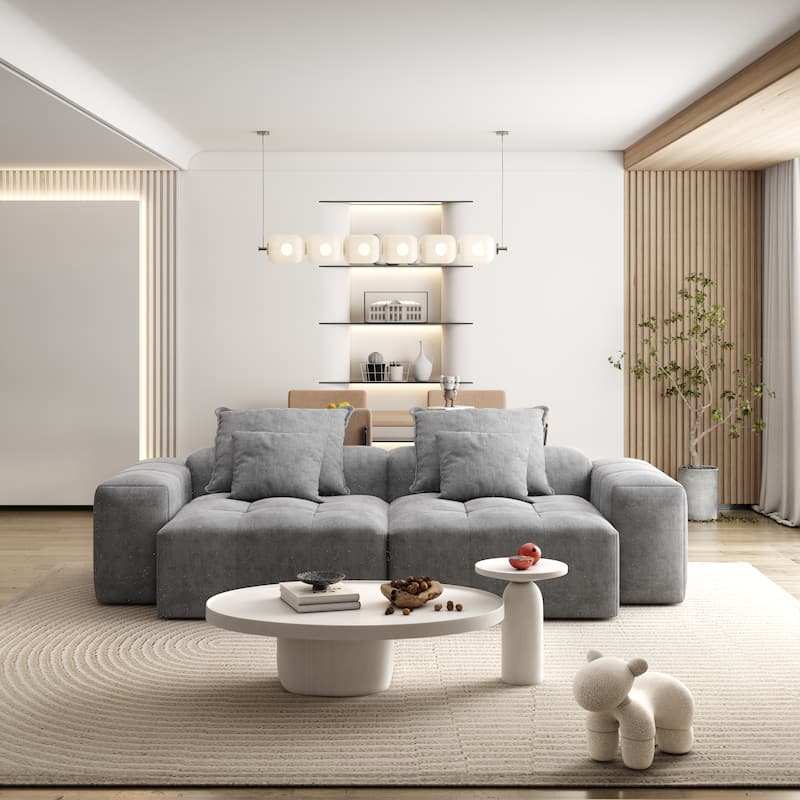 113.39" Chenille 4-Seater Modular Sofa, Sparkling Tufted and Non-Slip Base