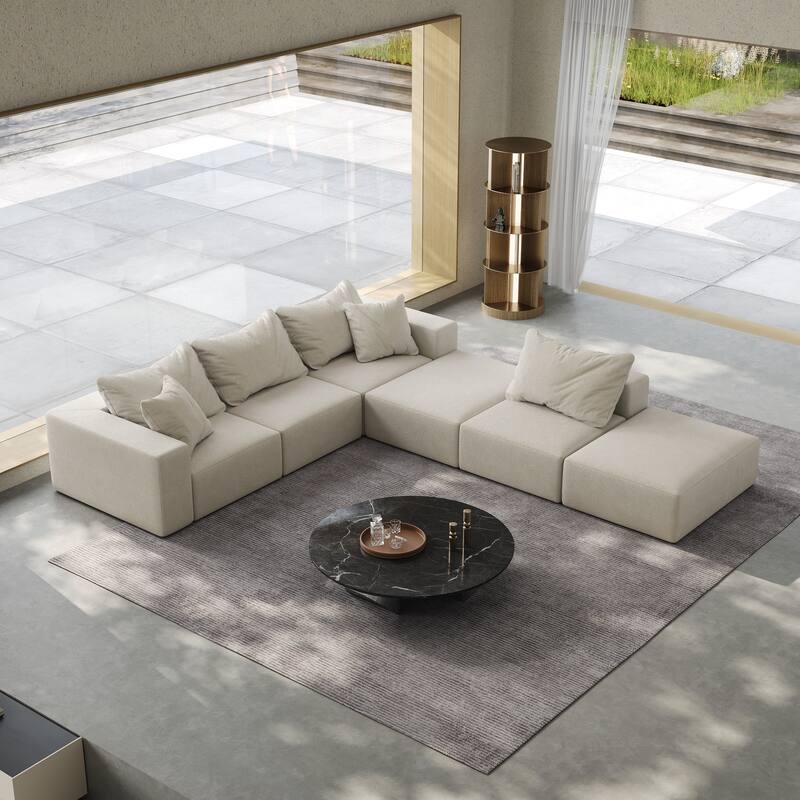 Oversized Chenille Upholstered Sectional Sofa Set Modular Couch Cloud Sleeper Sofa Bed with Ottomans and Pillows for Living Room