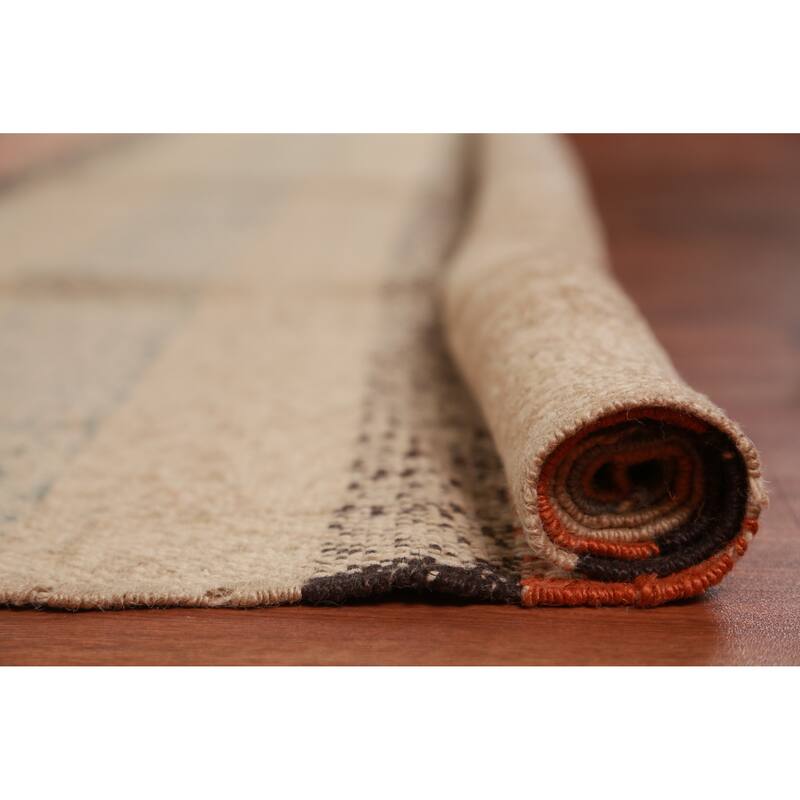 Hand Woven Oriental 100% Jute Carpet Modern Stripe Beige & Ivories Kilim Area Rug - 10' 0'' X 8' 9''