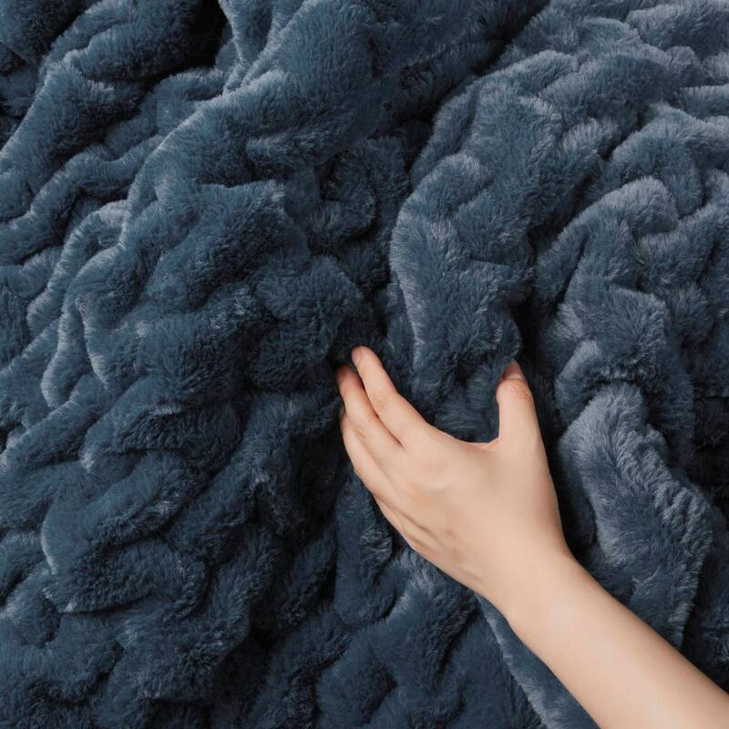 Madison Park Ruched Fur Throw