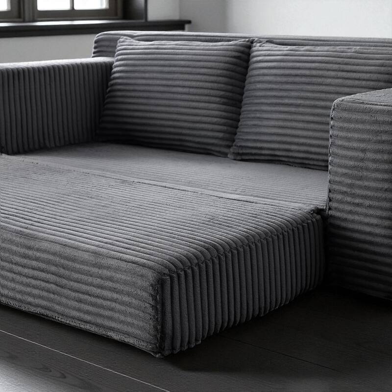 Memory Foam Cloud Loveseat, 2-in-1 Convertible Corduroy Folding Couch Bed, No-Assembly Floor Sofa with Storage Pockets