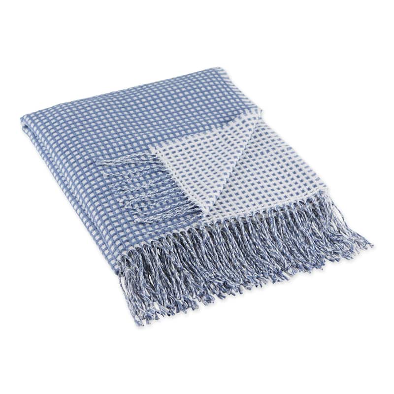 DII Black & White Waffle Knit Throw - Stonewash Blue