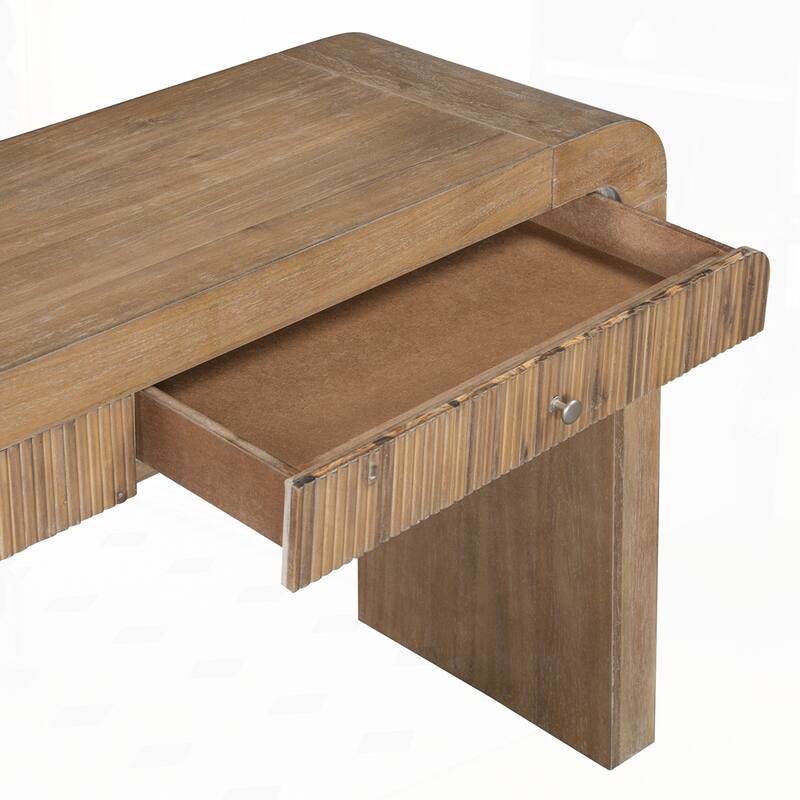 Curved Corners Rustic Console Table with Fluted Drawer Front