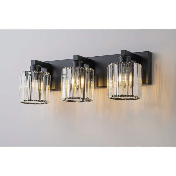 slide 2 of 6, Modern Glam 3/4/5-Light Dimmable Cylinder Crystal Wall Light Bathroom Vanity Light Black - 19.7 in. W 3-Light
