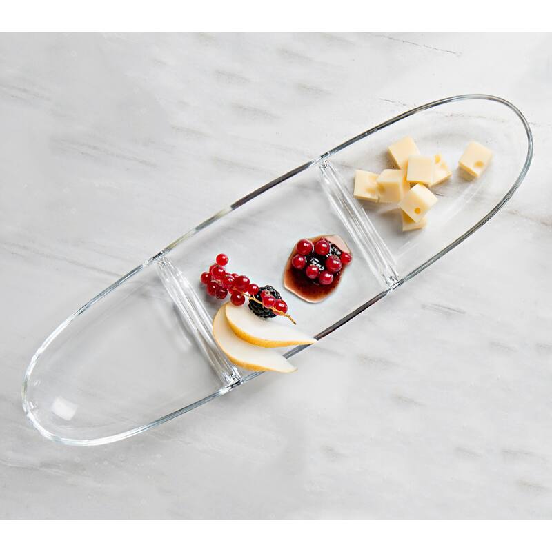 European Glass Three Sectional Tray - Platter -Relish Dish -16" Length - 16" Length