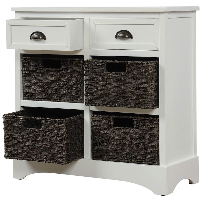 Rustic Storage Cabinet with Two Drawers and Four Classic Rattan Basket