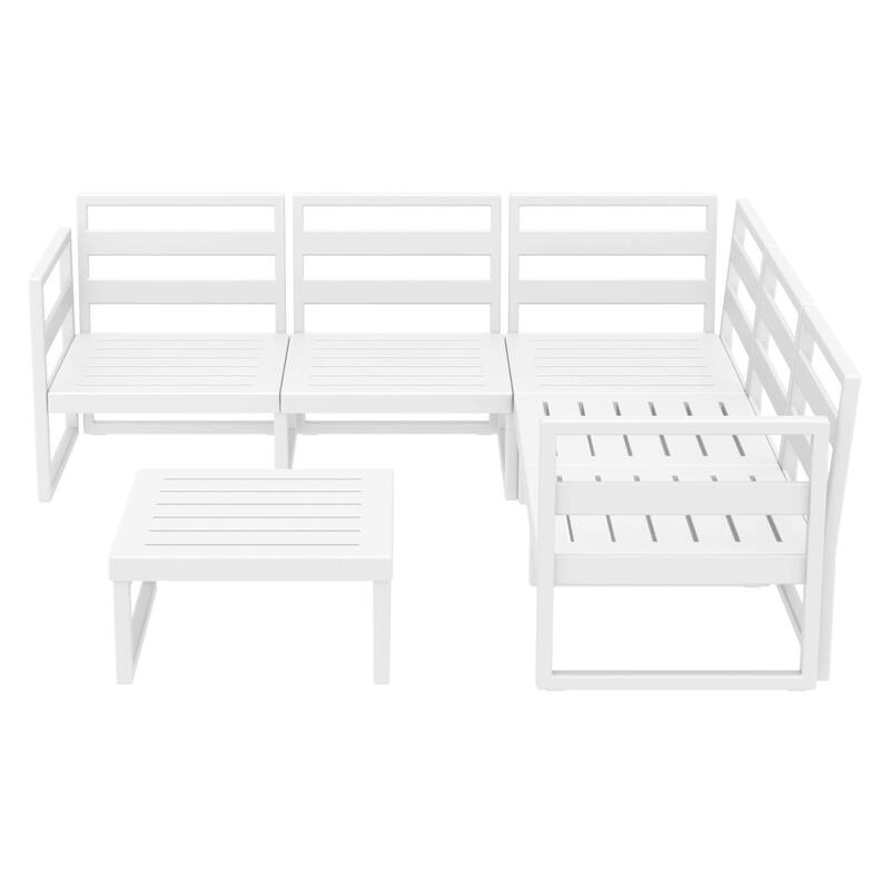 2 Piece White Patio Sectional Lounge Set with Taupe Sunbrella Cushion 78.75"