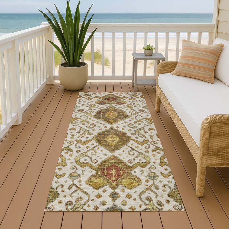 Machine Washable Indoor/ Outdoor Traditional Venetian Chantille Rug - Ivory - 2'3" x 7'6"