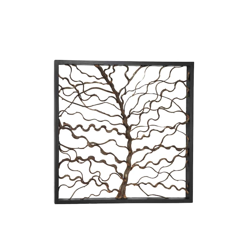 Teak Wood Tree Branch Wall Decor with Black Frame - Brown - Roche River Decor
