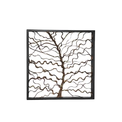 Wood Tree Branch Home Wall Decor with Black Frame - Brown - Roche River Decor