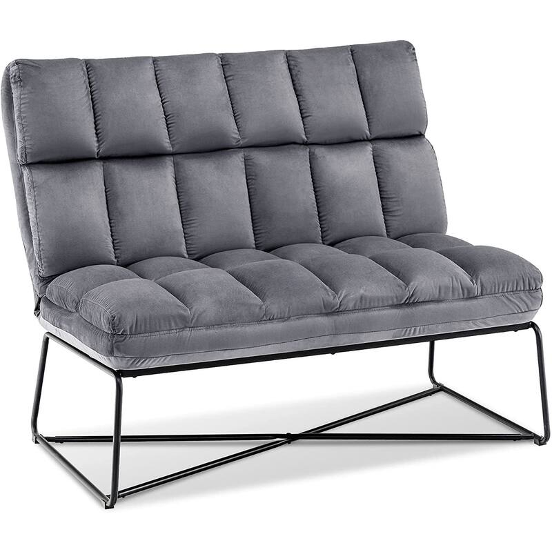 Mcombo Loveseat Sofa Couch, Mid-Century Velvet Armless Settee, 2-Seater Upholstered Bench for Living Room Bedroom 4018 - Dark Grey