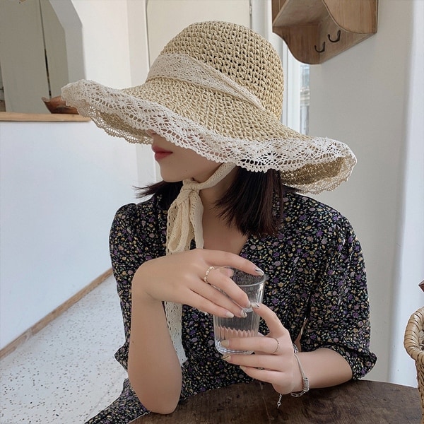 Hollow Lace Women's Small Fresh Straw Hat. Opens flyout.
