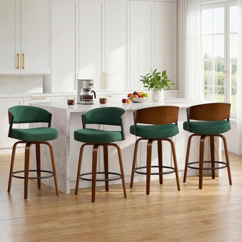 Upholstered Swivel Counter Height Bar Stool with Curved Back and Bentwood Frame - 37.2"H x 19.1"W x 20.5"D