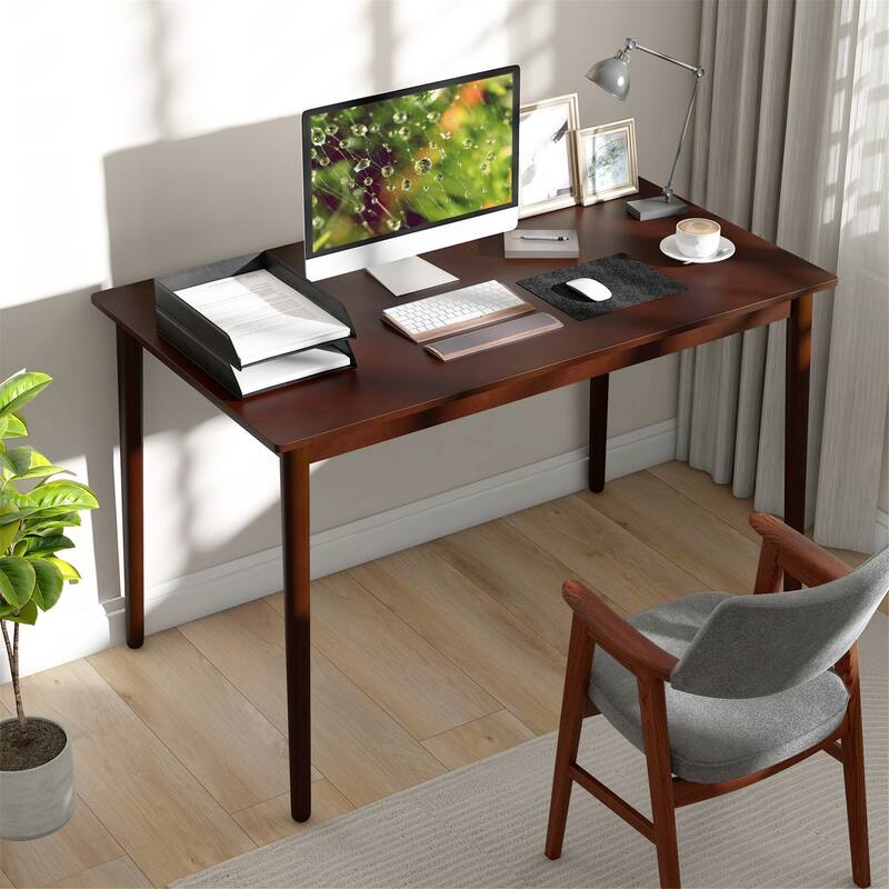 Gymax 48'' Rectangular Dining Table for 4 w/ Rubber Wood Legs Mid