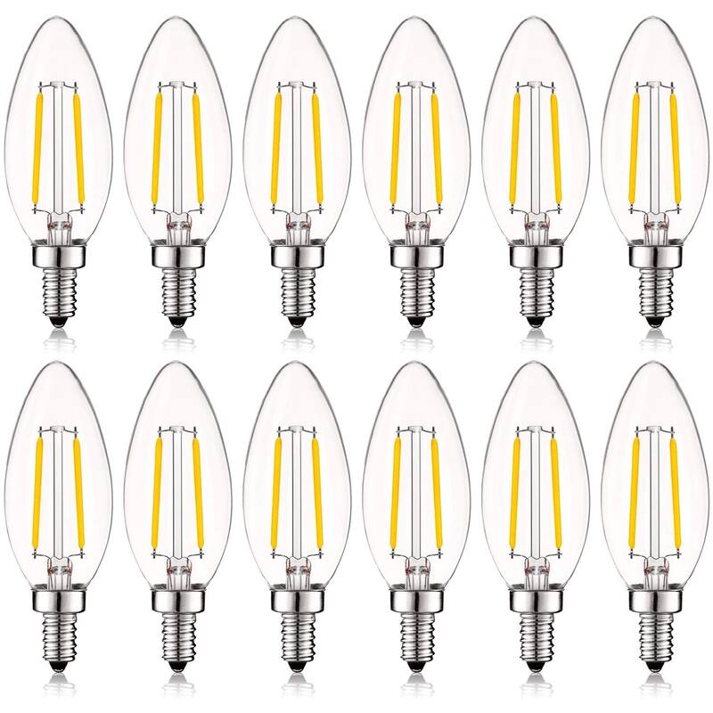 Luxrite 4W Vintage Candelabra LED Bulbs Dimmable, 400 Lumens, 40W Equivalent, Clear Glass, E12 Base (12 Pack) - 3000K (Soft White)