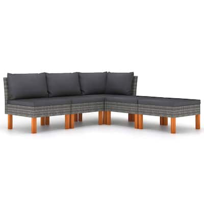 Casey 5pc Outdoor Modular Lounge Sofa Set, Gray Rattan, Brown Wood