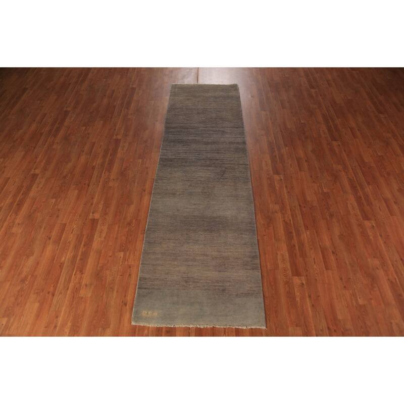 Brown & Gray Modern Gabbeh Runner Rug Handmade Wool Carpet - 2'10" x 9'6"