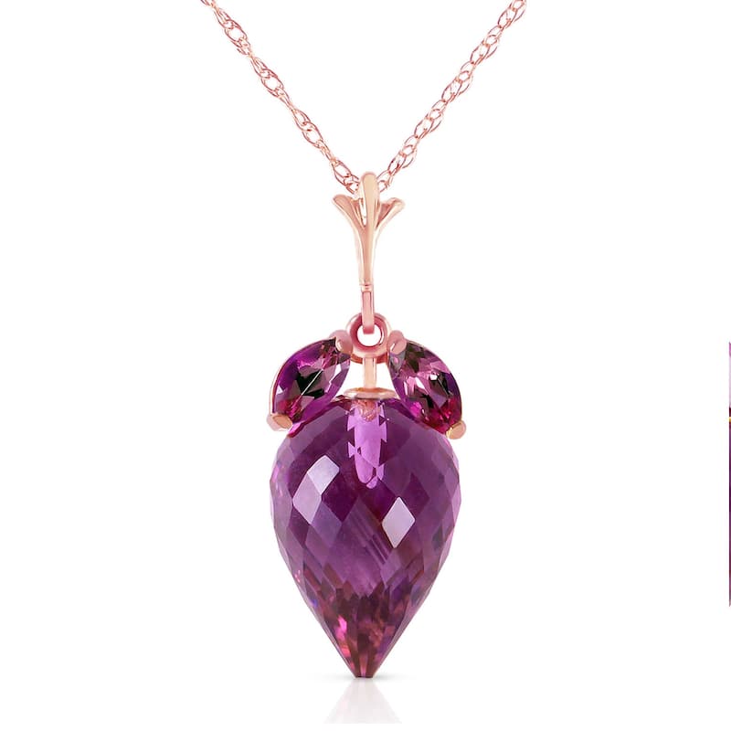 10 Carat 14K Solid Gold Necklace Marquis Pointy Briolette Amethyst - 18 Inch - Rose