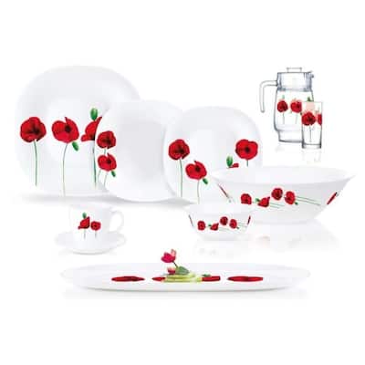 Luminarc Carine Single Poppy Glass Dinnerware Set of 46 for 6