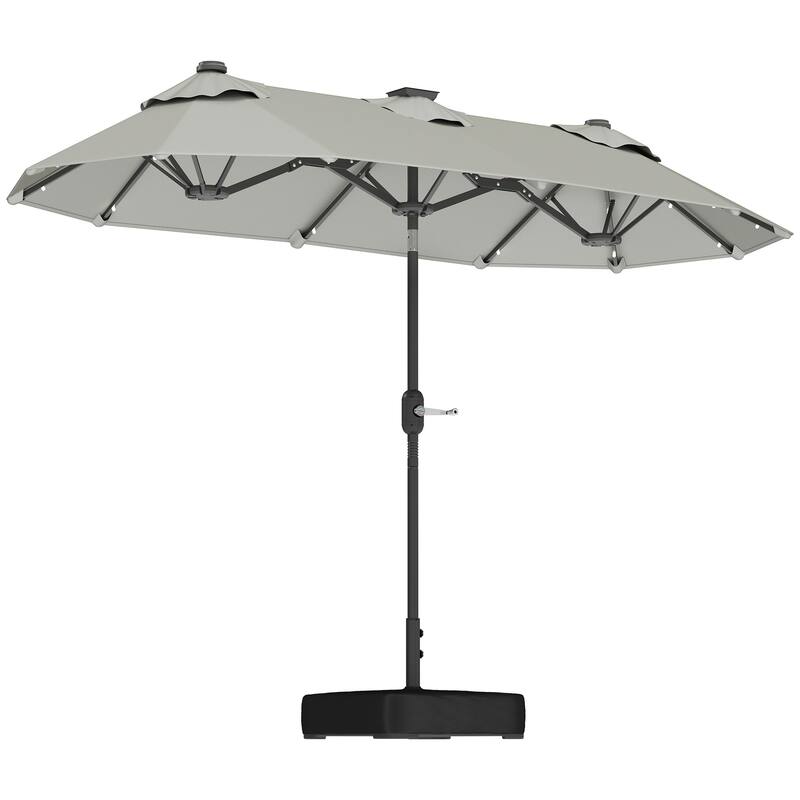 Outdoor Double-Sided Patio Umbrella with 40-Degree Tiltable Canopy 35 Solar LED Lights Steel Frame and Weighted Base - Grey