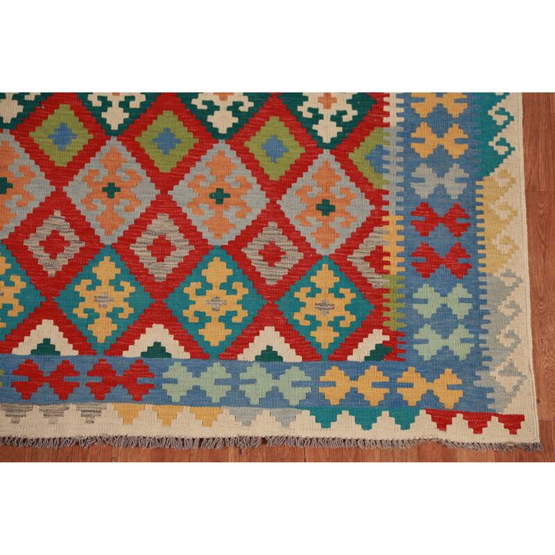 Hand Woven Oriental 100% Wool Carpet Southwestern Geometric Multi-Colored Kilim Area Rug - 8' 3'' X 6' 3''