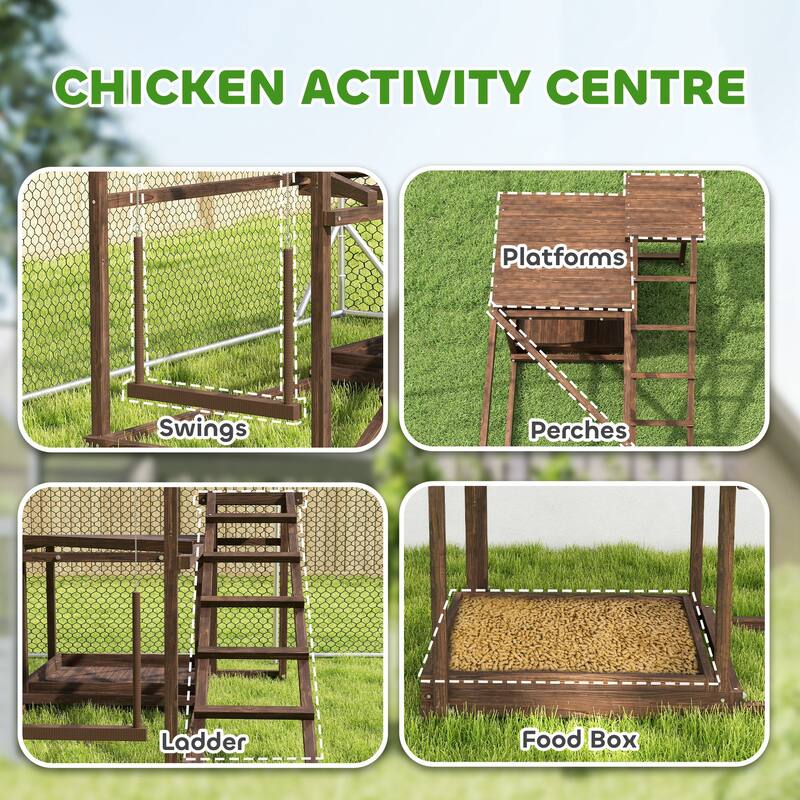 Multi-Level Wooden Chicken Ladder with Swing Platform Perch and Food Box for Stronger Legs