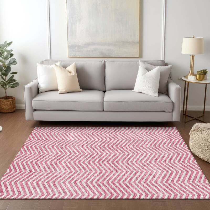 Machine Washable Indoor/ Outdoor Chantille Chevron Stripe Rug