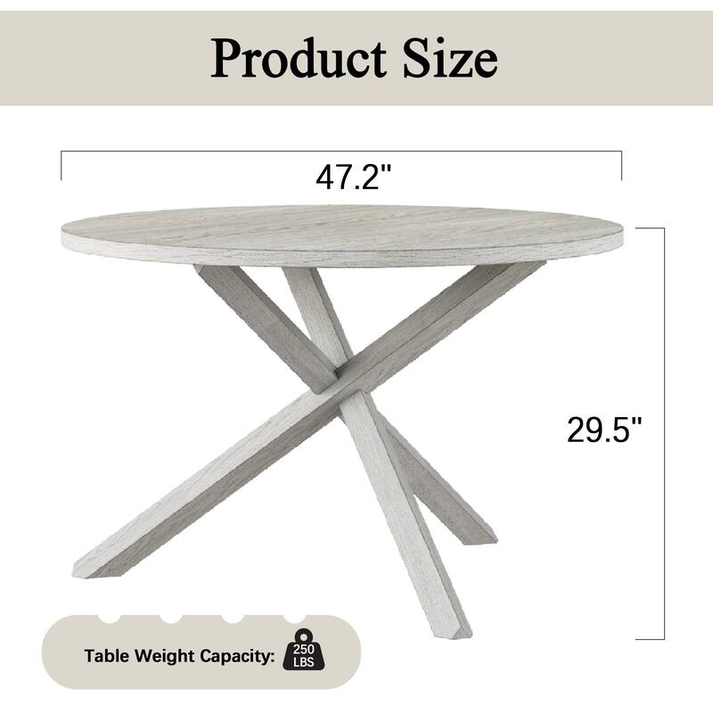 VECELO 47 inch Round Dining Table for 6 People，Mid-Century Modern Solid Wood Circle Dinner Tables